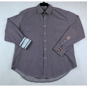 Robert Graham Men’s Button Up Maroon Embroidered Shirt Vertical Striped Size 2XL
